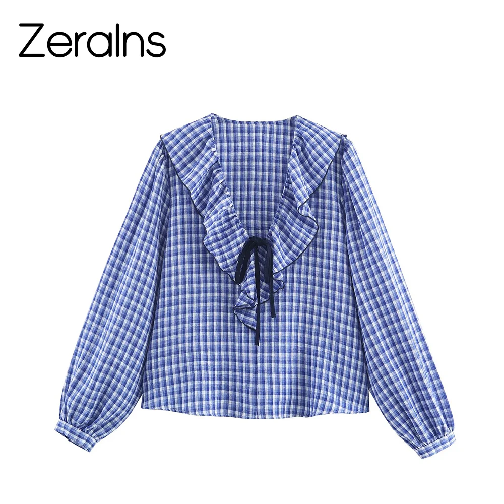 ZERAINS Lotus leaf edge temperament v collar slimming long sleeved plaid shirt autumn new sweet Japanese plaid shirt
ZERAINS Lotus leaf edge temperament v collar slimming long sleeved plaid shirt autumn new sweet Japanese plaid shirt