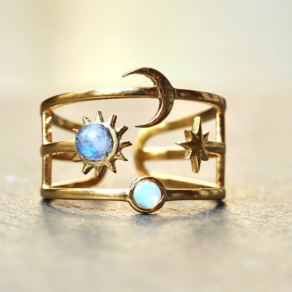 Sun Moon Gold Color Rings For Women Statement Moonstone Retro Opening Adjustable Finger Ring Metal Accessories Valentine Jewelry
Sun Moon Gold Color Rings For Women Statement Moonstone Retro Opening Adjustable Finger Ring Metal Accessories Valentine Jewelry