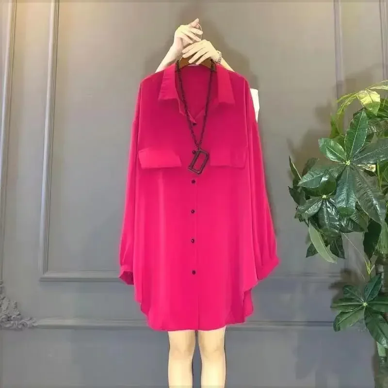 Spring Summer New Solid Chiffon Loose Blouse Polo Neck Long Sleeve All-match Plus Size Shirt Tops Fashion Casual Women Clothing
Spring Summer New Solid Chiffon Loose Blouse Polo Neck Long Sleeve All-match Plus Size Shirt Tops Fashion Casual Women Clothing