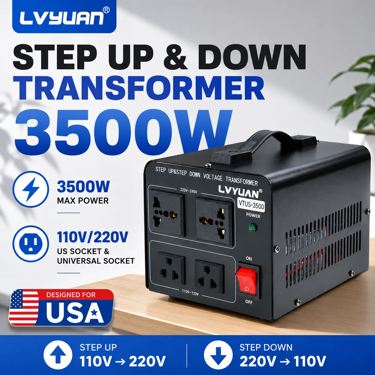 LVYUAN 700W/3600W/6000W Voltage Transformer AC 110V to 220V Or 220V to 110V Step Up&Down Converter US Standard Power Cord
LVYUAN 700W/3600W/6000W Voltage Transformer AC 110V to 220V Or 220V to 110V Step Up&Down Converter US Standard Power Cord