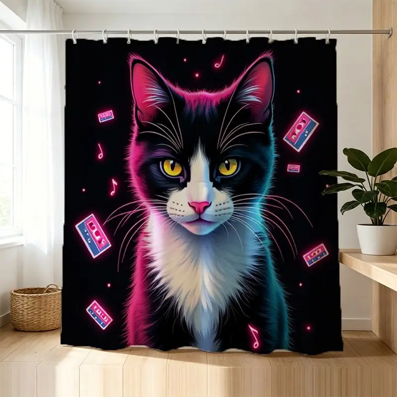 Trendy Waterproof Shower Curtain Bath Decoration Black Cat Neon Music Pop Art Design Polyester Fabric Home Decor Accessory
Trendy Waterproof Shower Curtain Bath Decoration Black Cat Neon Music Pop Art Design Polyester Fabric Home Decor Accessory