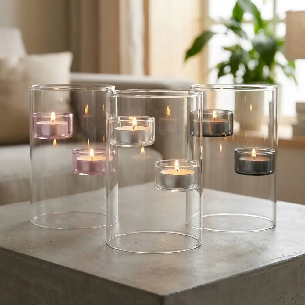 Cylinder Shape Glass Tealight Candle Holder Transparent Exquisite Windproof Candlestick Versatile Romantic Aromatherapy Holder
Cylinder Shape Glass Tealight Candle Holder Transparent Exquisite Windproof Candlestick Versatile Romantic Aromatherapy Holder