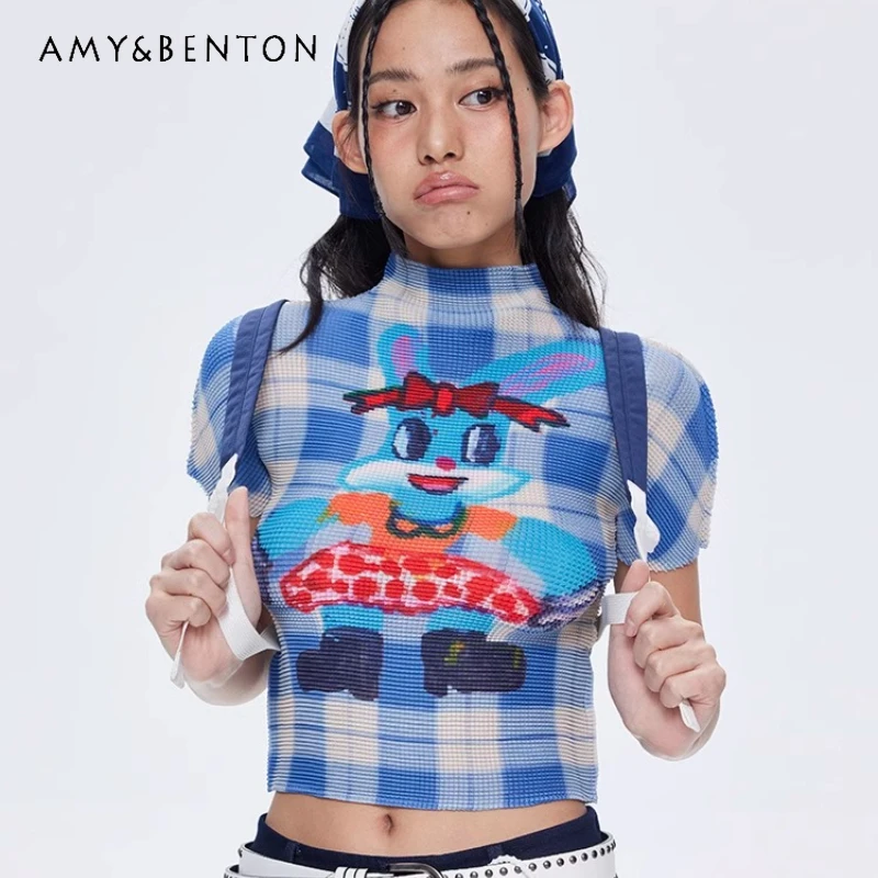 American Retro Women's Clothing Summer Graffiti Blue Plaid Cartoon Top Kawaii Cute Printing Slim Thin Versatile T-shirts Ladies
American Retro Women's Clothing Summer Graffiti Blue Plaid Cartoon Top Kawaii Cute Printing Slim Thin Versatile T-shirts Ladies