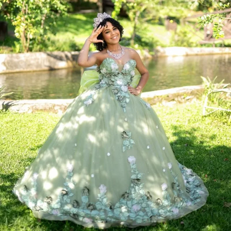Mint green Quinceanera Dress off-shoulder 3D flower layering Long tail Bow vestidos de 15 Quinceanera Customize
Mint green Quinceanera Dress off-shoulder 3D flower layering Long tail Bow vestidos de 15 Quinceanera Customize