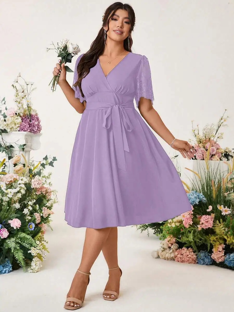 Elegant Lace Patchwork Bell Sleeve V-Neck A-Line Dress With Front Tie Belt
Elegant Lace Patchwork Bell Sleeve V-Neck A-Line Dress With Front Tie Belt