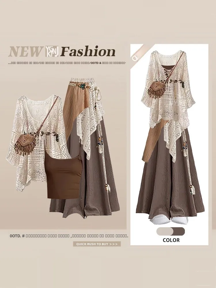 Post-Aalyptic Sle Knitted Hollow Vest Long Pants Casual Skirt Four-Piece Set Travel Wear Leisure Faion Women's Ensemble
Post-Aalyptic Sle Knitted Hollow Vest Long Pants Casual Skirt Four-Piece Set Travel Wear Leisure Faion Women's Ensemble