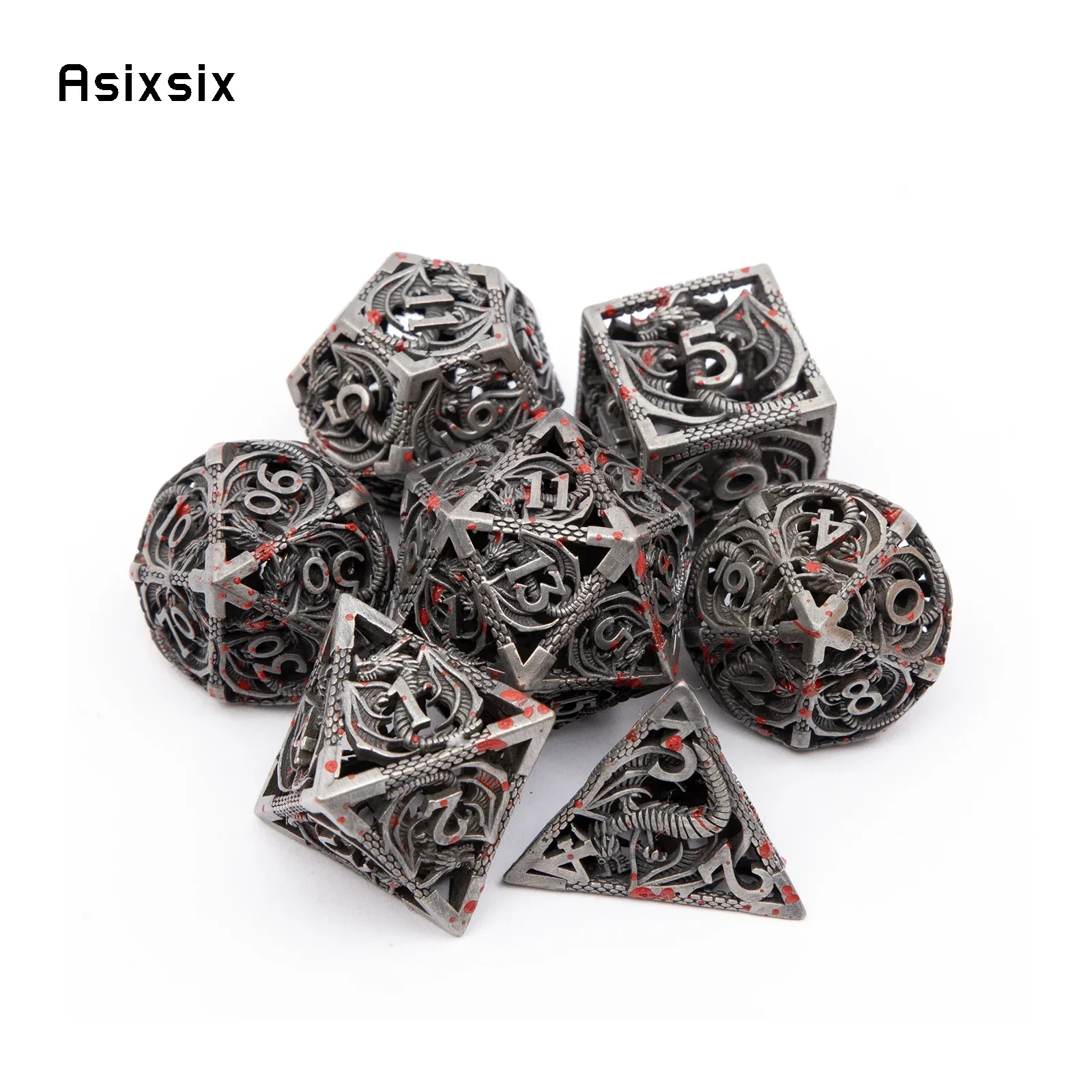 7 Pcs Silver Red Dragon Metal Dice Hollow Metal Polyhedral Dice Set Suitable for Role-Playing RPG Board Game Gift
7 Pcs Silver Red Dragon Metal Dice Hollow Metal Polyhedral Dice Set Suitable for Role-Playing RPG Board Game Gift