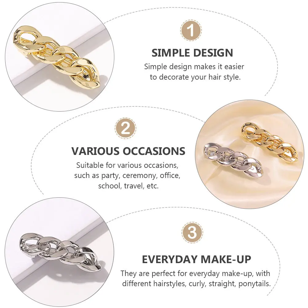 2Pcs Gold Chain Shape Hair Clip Alloy Hairpin for Women Stylish Elegant Bang Clip for Party Office School Travel Daily Use
2Pcs Gold Chain Shape Hair Clip Alloy Hairpin for Women Stylish Elegant Bang Clip for Party Office School Travel Daily Use