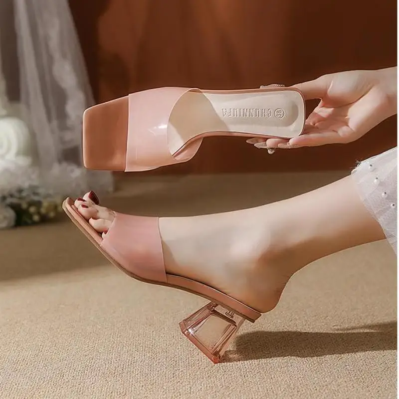 31-43 Crystal Slides Clear Block Heel Square Toe Transparent Pink Sandals Women Summer Shoes Open Toe Sexy Outwear Sandals
31-43 Crystal Slides Clear Block Heel Square Toe Transparent Pink Sandals Women Summer Shoes Open Toe Sexy Outwear Sandals