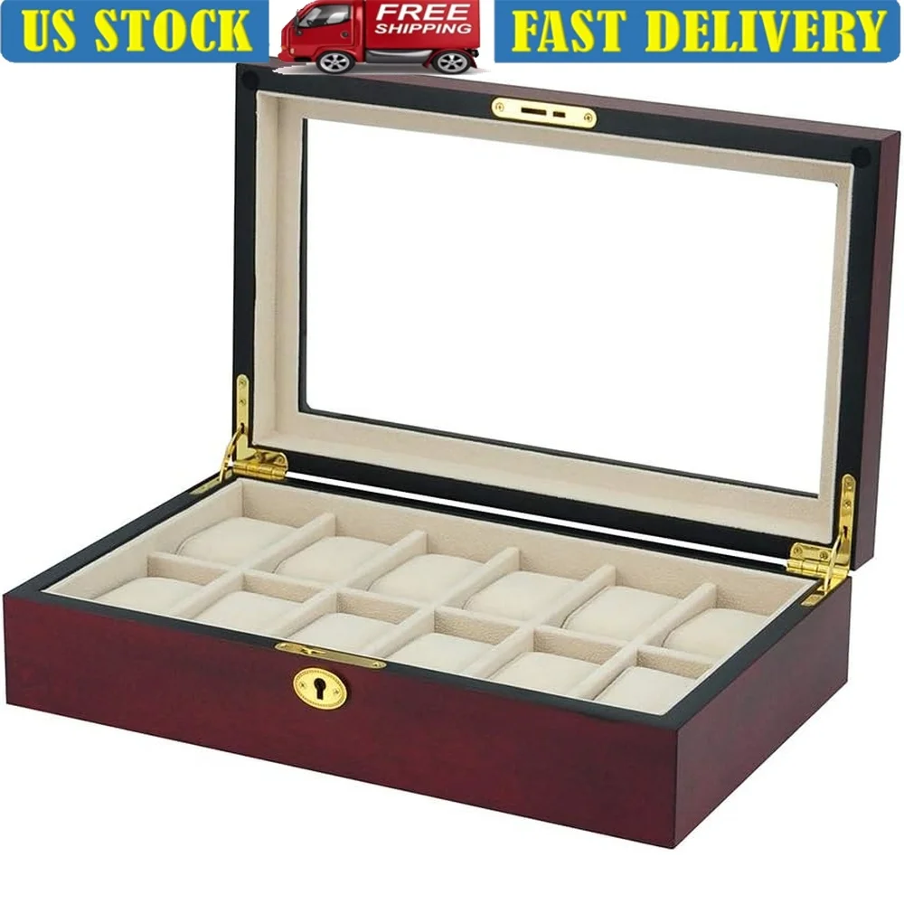 Elegant 12 Slot Cherry Wood Watch Display Case Jewelry Box with Glass Top Perfect Storage Father's Day Gift
Elegant 12 Slot Cherry Wood Watch Display Case Jewelry Box with Glass Top Perfect Storage Father's Day Gift