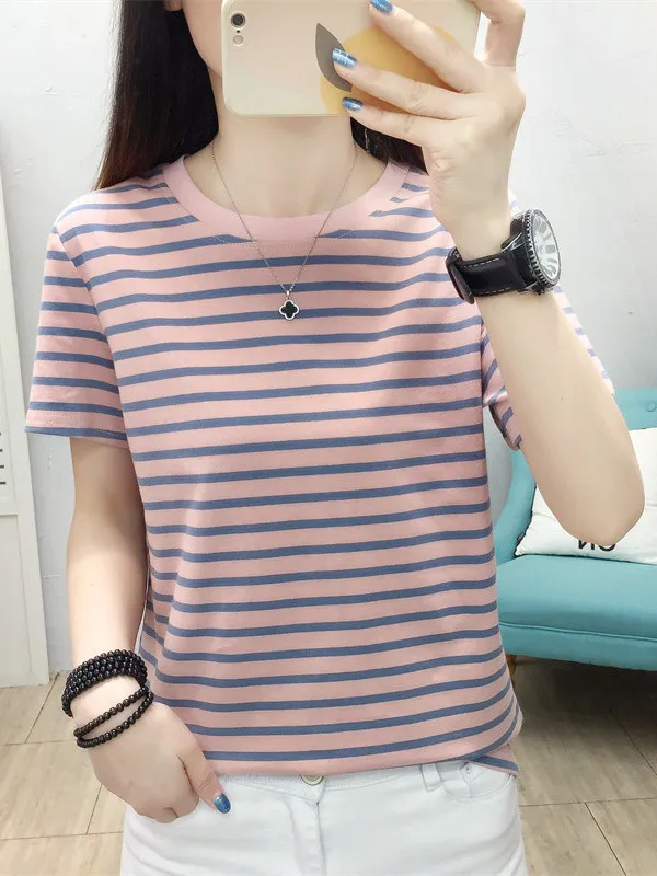 Slimming Stripe Short Sleeve T-Shirt Women's Summer Loose Fit Base Shirt Mom's Belly Cover Fashionable Versatile Top
Slimming Stripe Short Sleeve T-Shirt Women's Summer Loose Fit Base Shirt Mom's Belly Cover Fashionable Versatile Top