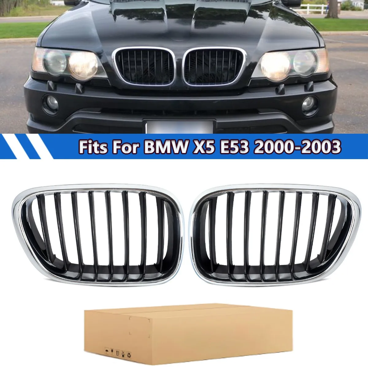 Pair Front Grill Grid Replace For BMW X5 E53 2000 2001 2002 2003 Chrome Black Front Bumper Kidney Hood Grille Grills
Pair Front Grill Grid Replace For BMW X5 E53 2000 2001 2002 2003 Chrome Black Front Bumper Kidney Hood Grille Grills