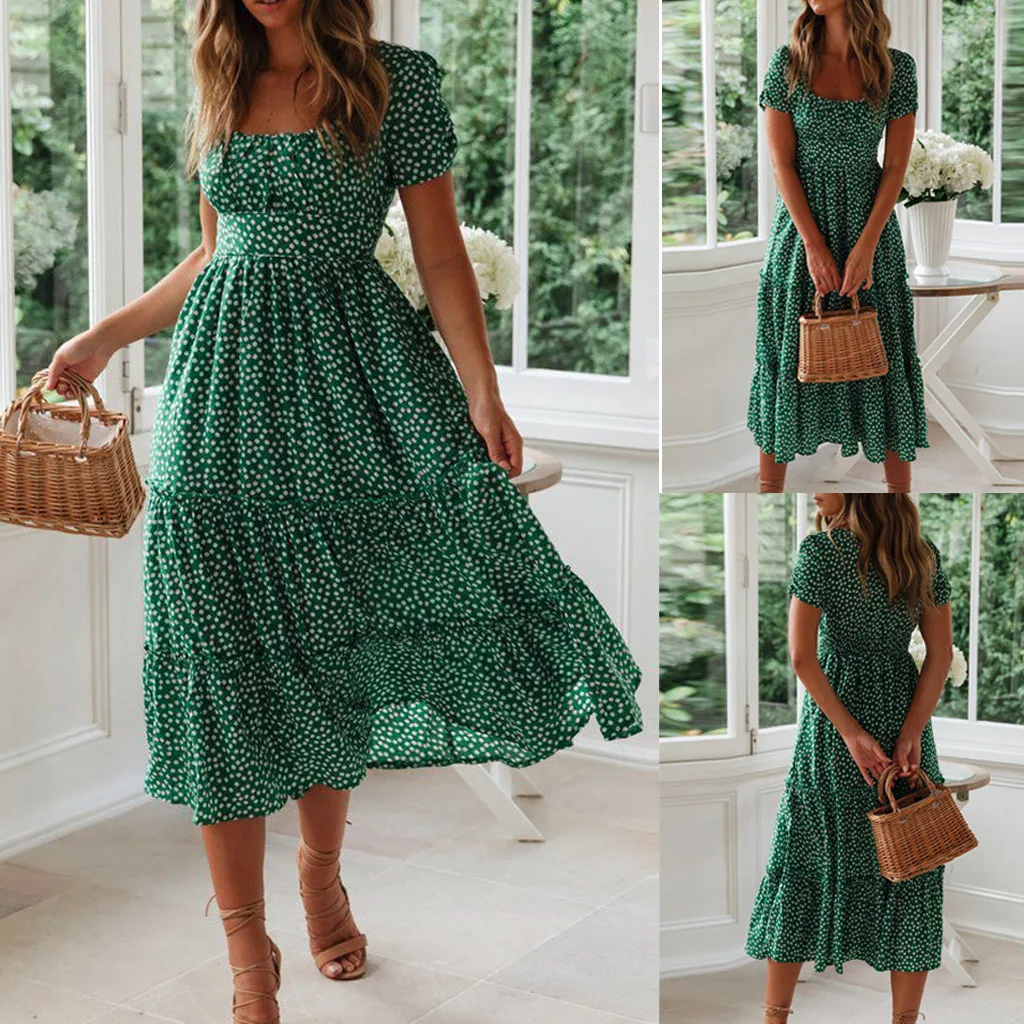 Fashion Casual Elegant Short Sleeve Dress Summer Woman Floral Print Dress Square Collar Beach Party Long Dress For Women Robe
Fashion Casual Elegant Short Sleeve Dress Summer Woman Floral Print Dress Square Collar Beach Party Long Dress For Women Robe