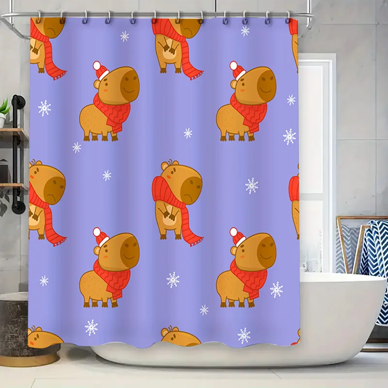 Christmas-themed shower curtains featuring cartoon polar bears wearing Santa hats and scarves, made from waterproof fabric suita
Christmas-themed shower curtains featuring cartoon polar bears wearing Santa hats and scarves, made from waterproof fabric suita