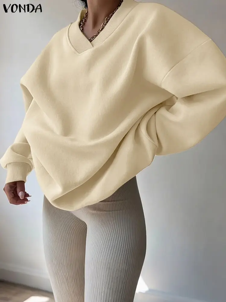 Plus Size Sweatshirts VONDA Fashion Women Long Sleeve Solid Pullovers 2025 Autumn V-Neck Casual Jumpers Loose Elegant Shirts 5XL 
Plus Size Sweatshirts VONDA Fashion Women Long Sleeve Solid Pullovers 2025 Autumn V-Neck Casual Jumpers Loose Elegant Shirts 5XL