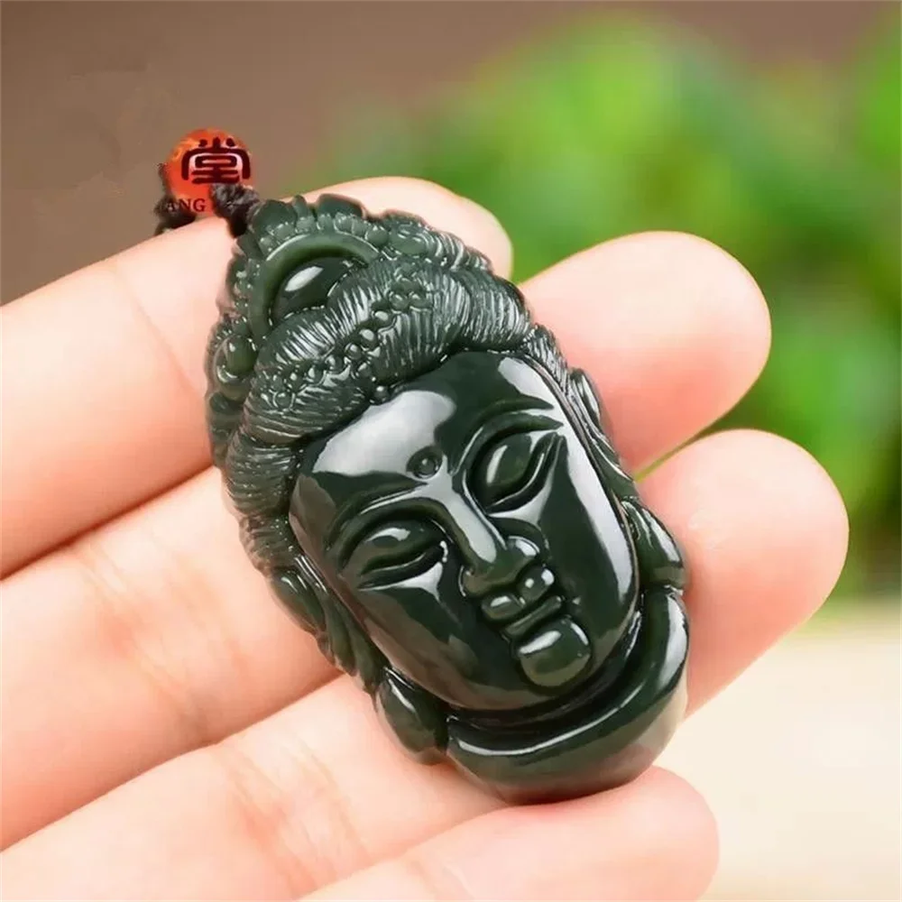 Trendy Natural Dark Green HeTian Jade Carved Chinese GuanYin Head Buddha Amulet Lucky Jade Pendant Necklace Charm Gift Jewelry
Trendy Natural Dark Green HeTian Jade Carved Chinese GuanYin Head Buddha Amulet Lucky Jade Pendant Necklace Charm Gift Jewelry
