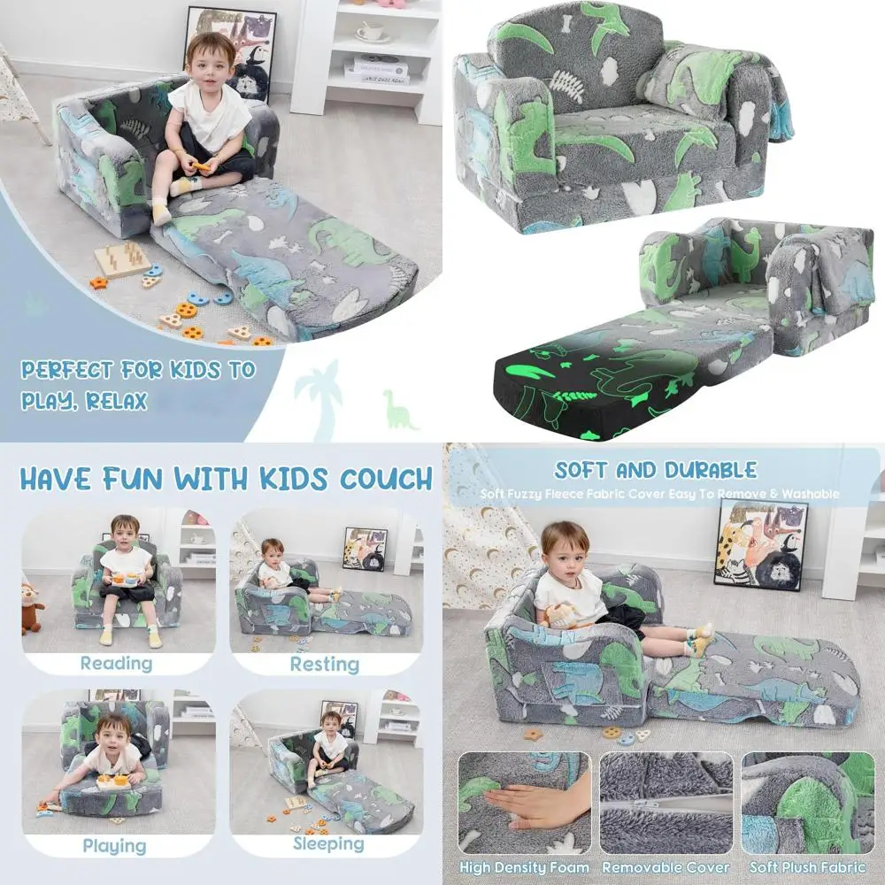 Toddler Couch and Chair Set, 2-in-1 Convertible Sofa for Playroom, Gray Dinosaur Design
Toddler Couch and Chair Set, 2-in-1 Convertible Sofa for Playroom, Gray Dinosaur Design