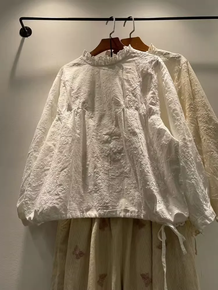 2025 Korean style women's clothing mori girl spring stand collar lace embroidery white beige shirts and blouses mori kei tops
2025 Korean style women's clothing mori girl spring stand collar lace embroidery white beige shirts and blouses mori kei tops