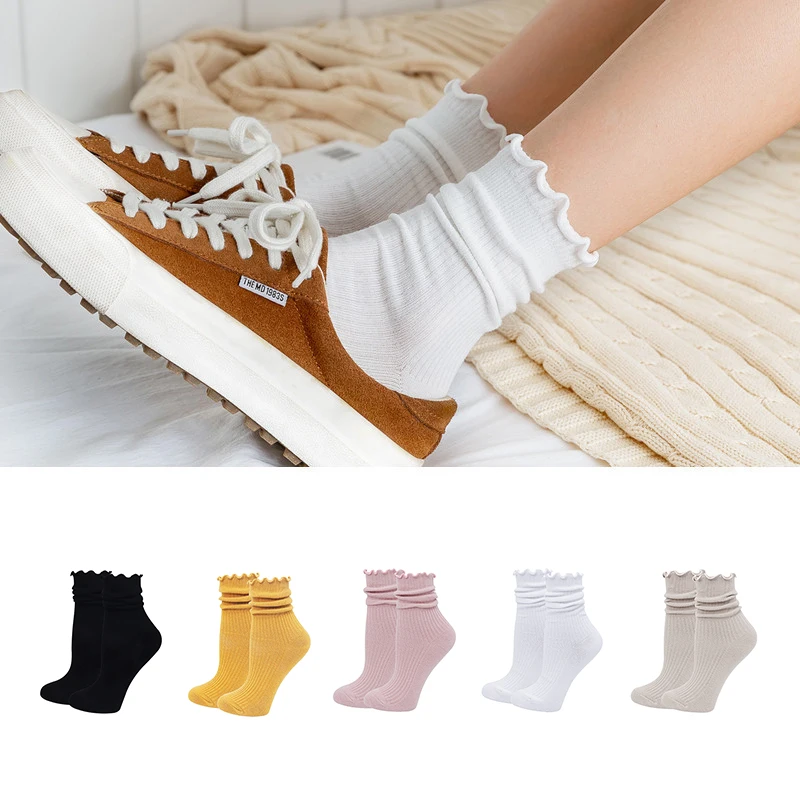 5 Pairs Women Ruffled Casual Socks Cute Cotton Round Socks Fashion Solid Color Breathable Cotton Spring Knitted Medium Tube Sock
5 Pairs Women Ruffled Casual Socks Cute Cotton Round Socks Fashion Solid Color Breathable Cotton Spring Knitted Medium Tube Sock