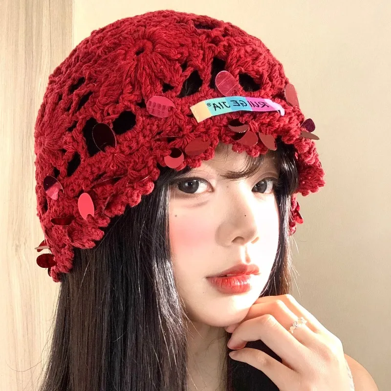 Niche Bohemian Sequin Hand-crocheted Pullover Beanie Caps Women's Summer Ethnic Style Travel Breathable Versatile Knitted Hat
Niche Bohemian Sequin Hand-crocheted Pullover Beanie Caps Women's Summer Ethnic Style Travel Breathable Versatile Knitted Hat