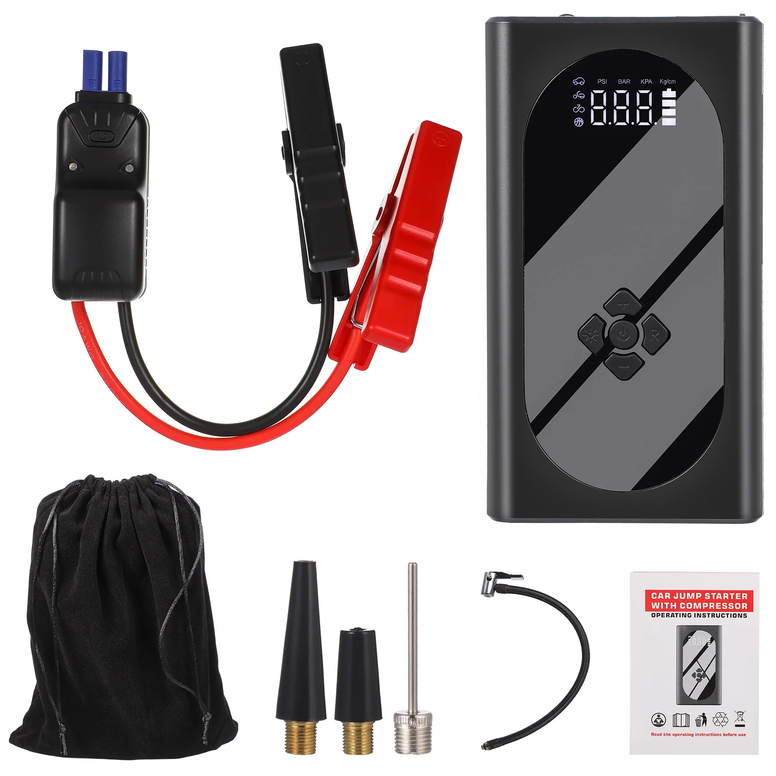12V Portable Car Jump Starter Digital Display Tire Inflator Air Compressor Black 2000A Peak Current Motorcycle
12V Portable Car Jump Starter Digital Display Tire Inflator Air Compressor Black 2000A Peak Current Motorcycle
