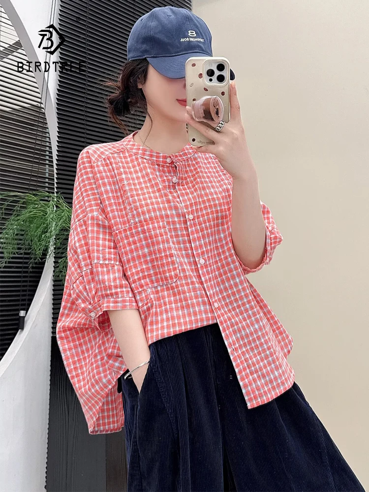 New 2025 Summer Cotton Yarn Short Sleeve Shirt, Women O Neck Plaid Print, Mori Girl French Retro Commute Loose Blouse T56518CC
New 2025 Summer Cotton Yarn Short Sleeve Shirt, Women O Neck Plaid Print, Mori Girl French Retro Commute Loose Blouse T56518CC