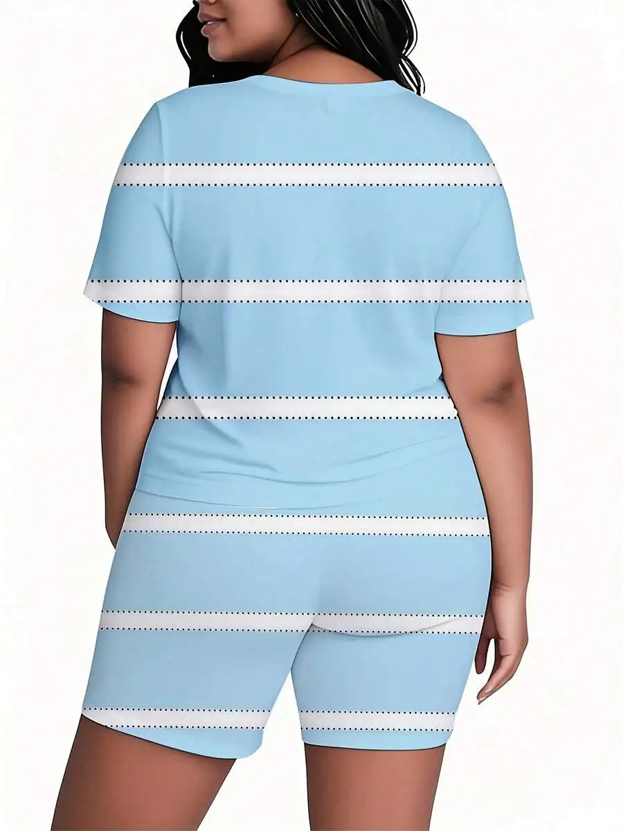 Womens Sky Blue Striped Print Short Set Casual Polyester Two Piece Outfit
Womens Sky Blue Striped Print Short Set Casual Polyester Two Piece Outfit