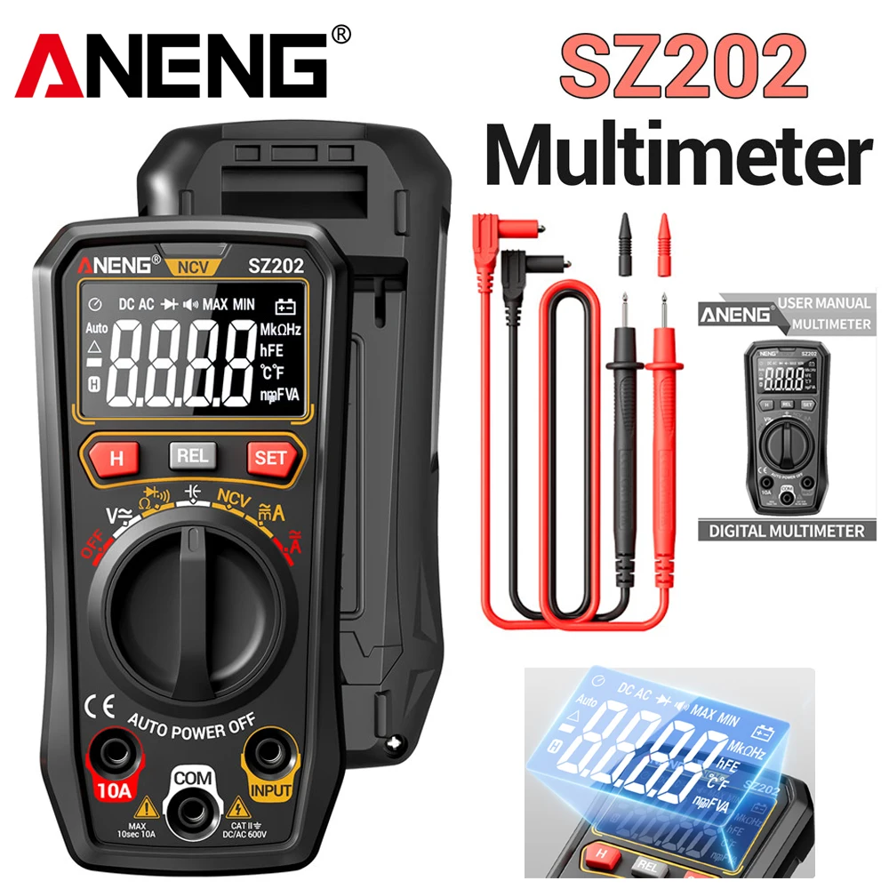 Мультиметр ANENG SZ202 с HD-дисплеем, 4000 измерений, тестер конденсаторов 4 мФ, 600В, измеритель тока 10А, NCV, инструмент для ремонта электрики и DIY-проектов
Мультиметр ANENG SZ202 с HD-дисплеем, 4000 измерений, тестер конденсаторов 4 мФ, 600В, измеритель тока 10А, NCV, инструмент для ремонта электрики и DIY-проектов