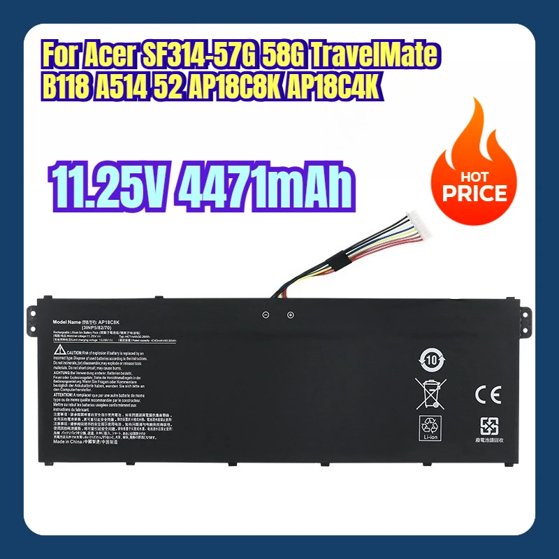 Аккумуляторы для ноутбуков 11,25 В, 4471 мАч для Acer SF314-57G 58G TravelMate B118 A514 52 AP18C8K AP18C4K
Аккумуляторы для ноутбуков 11,25 В, 4471 мАч для Acer SF314-57G 58G TravelMate B118 A514 52 AP18C8K AP18C4K