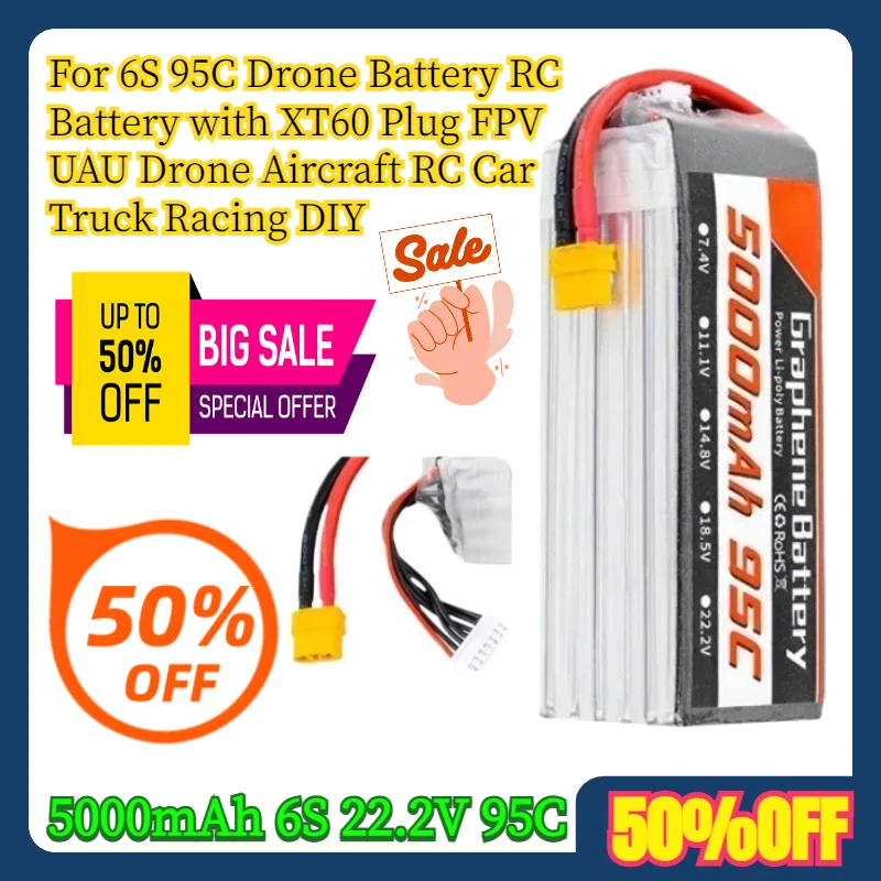 5000mAh 6S 22.2V 95C For 6S 95C Drone Battery RC Battery with XT60 Plug FPV UAU Drone Aircraft RC Car Truck Racing DIY
5000mAh 6S 22.2V 95C For 6S 95C Drone Battery RC Battery with XT60 Plug FPV UAU Drone Aircraft RC Car Truck Racing DIY