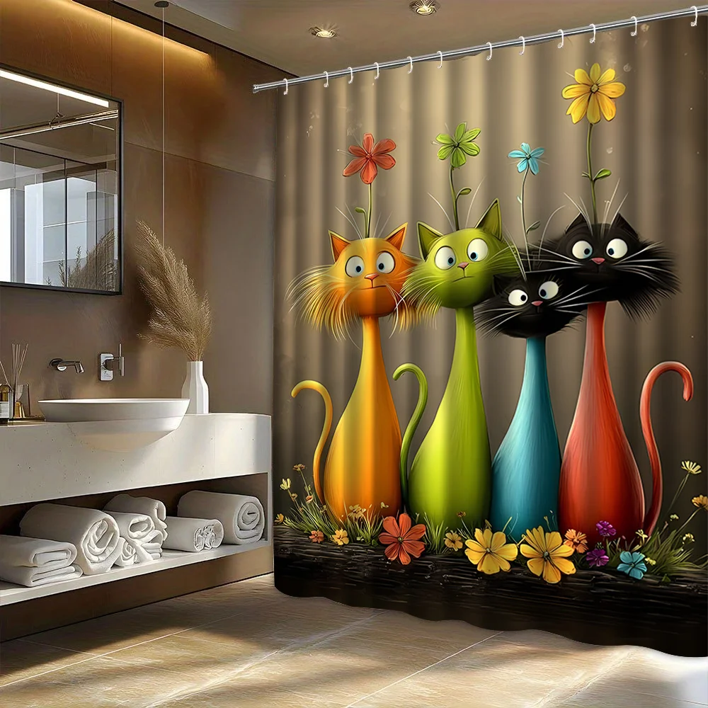 Colorful Cat Shower Curtain, Funny Flower Pot Print, Waterproof Bathroom Decor for Kids
Colorful Cat Shower Curtain, Funny Flower Pot Print, Waterproof Bathroom Decor for Kids