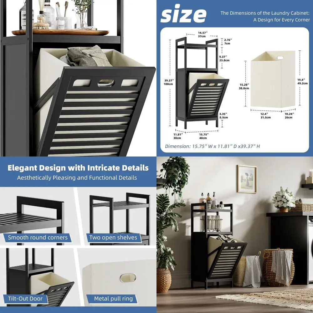 Bamboo Pull-Out Hamper with Removable Bag and 2-Tier Storage, 8.5 Gallon Metal Handle Basket, Black
Bamboo Pull-Out Hamper with Removable Bag and 2-Tier Storage, 8.5 Gallon Metal Handle Basket, Black