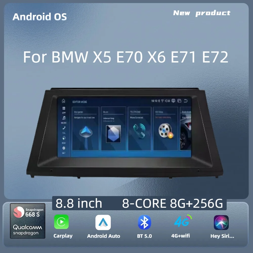 For BMW X5 E70 X6 E71 E72 Car Radio 8.8 inch Android 14 GPS Wireless BT Carplay Qualcomm Snapdragon 680 Head Unit Touch Screen 
For BMW X5 E70 X6 E71 E72 Car Radio 8.8 inch Android 14 GPS Wireless BT Carplay Qualcomm Snapdragon 680 Head Unit Touch Screen