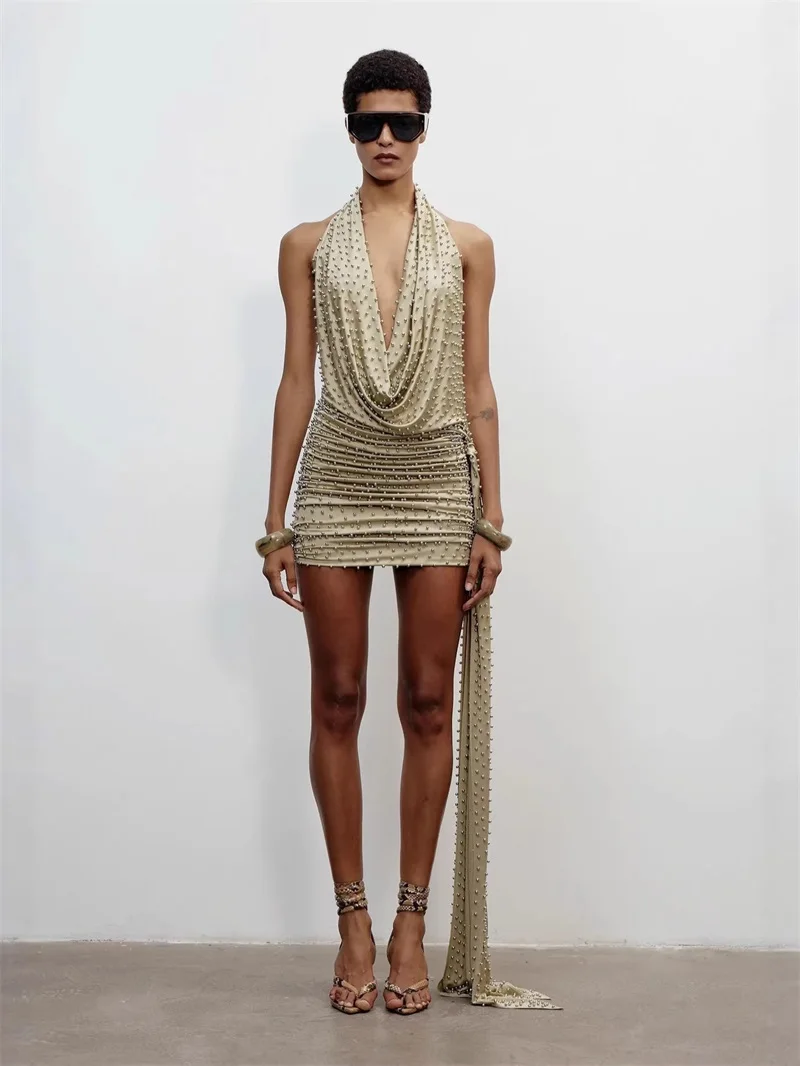 Luxury Pearls Prom Dress Stripe Sexy Sleeveless Halter Sheath Short Mini Party Gown Formal Wedding Guest Birthday Evening Robe
Luxury Pearls Prom Dress Stripe Sexy Sleeveless Halter Sheath Short Mini Party Gown Formal Wedding Guest Birthday Evening Robe