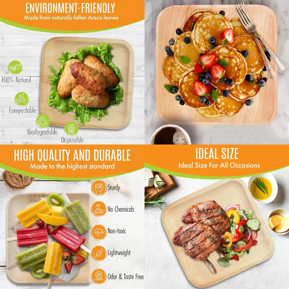 Compostable 10 Inch Square Palm Leaf Plates, 100 Pack - Natural, Eco-Friendly, Disposable for Weddings and Picnics
Compostable 10 Inch Square Palm Leaf Plates, 100 Pack - Natural, Eco-Friendly, Disposable for Weddings and Picnics