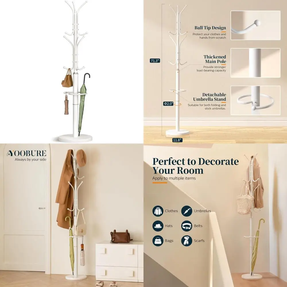 Freestanding Metal Coat Rack with Marble Base, 12-Hook Tree and Umbrella Holder, Corner Coat Hanger Stand for Entryway
Freestanding Metal Coat Rack with Marble Base, 12-Hook Tree and Umbrella Holder, Corner Coat Hanger Stand for Entryway
