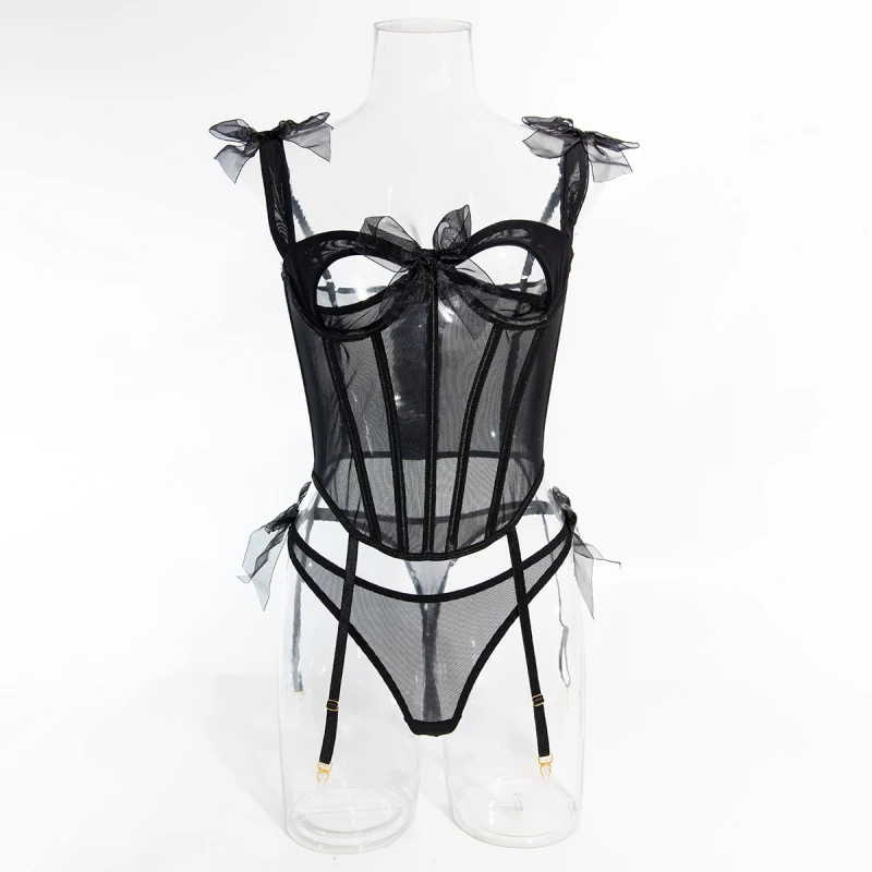 Bikini with see-through bow ties, fishbone corset, sexy top, two-piece set for outerwear
Bikini with see-through bow ties, fishbone corset, sexy top, two-piece set for outerwear