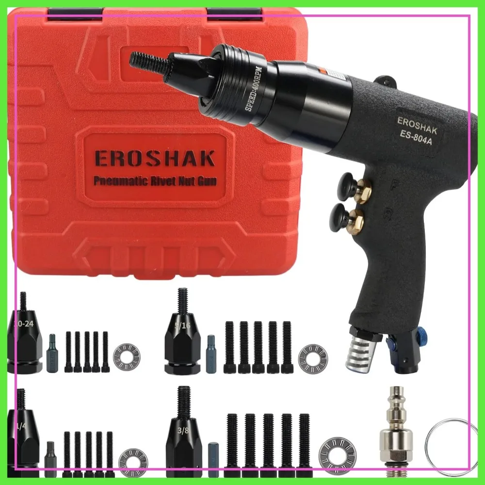 Air Rivet Nut Gun Set - 4 Nosepieces, 20 Mandrels, 10-24 to 3/8
Air Rivet Nut Gun Set - 4 Nosepieces, 20 Mandrels, 10-24 to 3/8