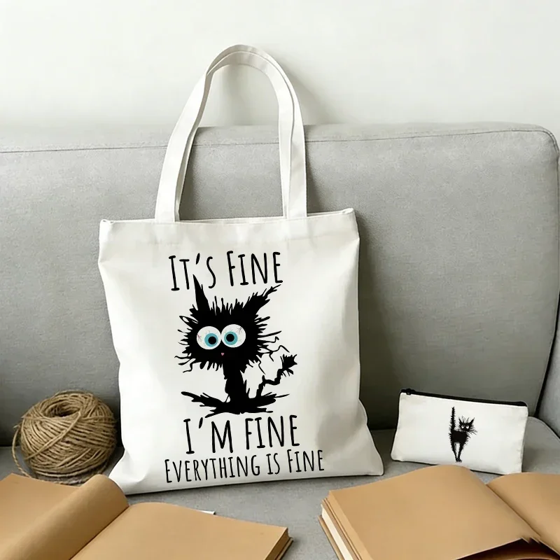 Black Cat Canvas ShoulderBags Ladies Totebag ITS FINE Printed Handbag Reusable Large Capacity Women Shopping Bags Storage Bags
Black Cat Canvas ShoulderBags Ladies Totebag ITS FINE Printed Handbag Reusable Large Capacity Women Shopping Bags Storage Bags