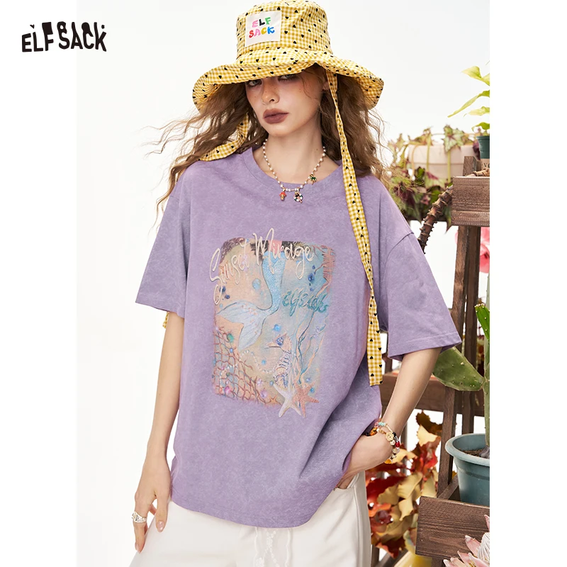 ELFSACK Mermaid Print Oversized T-Shirt for Women, Vintage Washed Purple Tee with Sea Graphic, Casual Summer Top for Streetwear
ELFSACK Mermaid Print Oversized T-Shirt for Women, Vintage Washed Purple Tee with Sea Graphic, Casual Summer Top for Streetwear