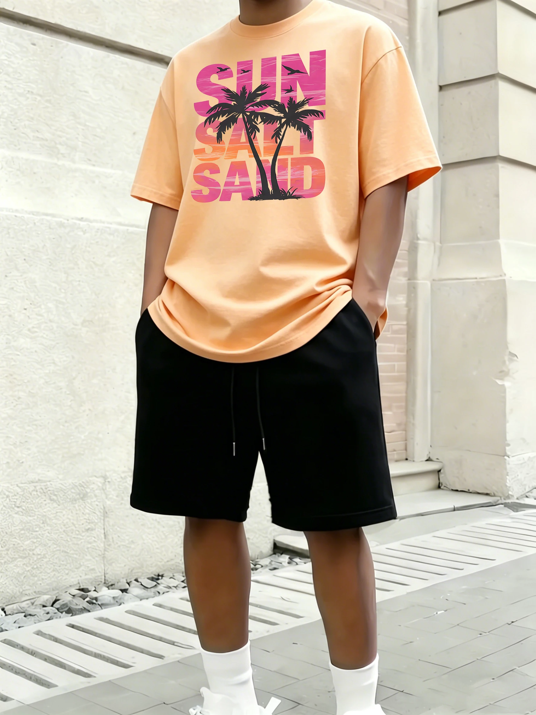 Sun Salt Sand Coconut Tree Prints Cotton Summer Running Man'S Short Sleeve Set All-Match Soft Tees Drawstring Sport Pants
Sun Salt Sand Coconut Tree Prints Cotton Summer Running Man'S Short Sleeve Set All-Match Soft Tees Drawstring Sport Pants