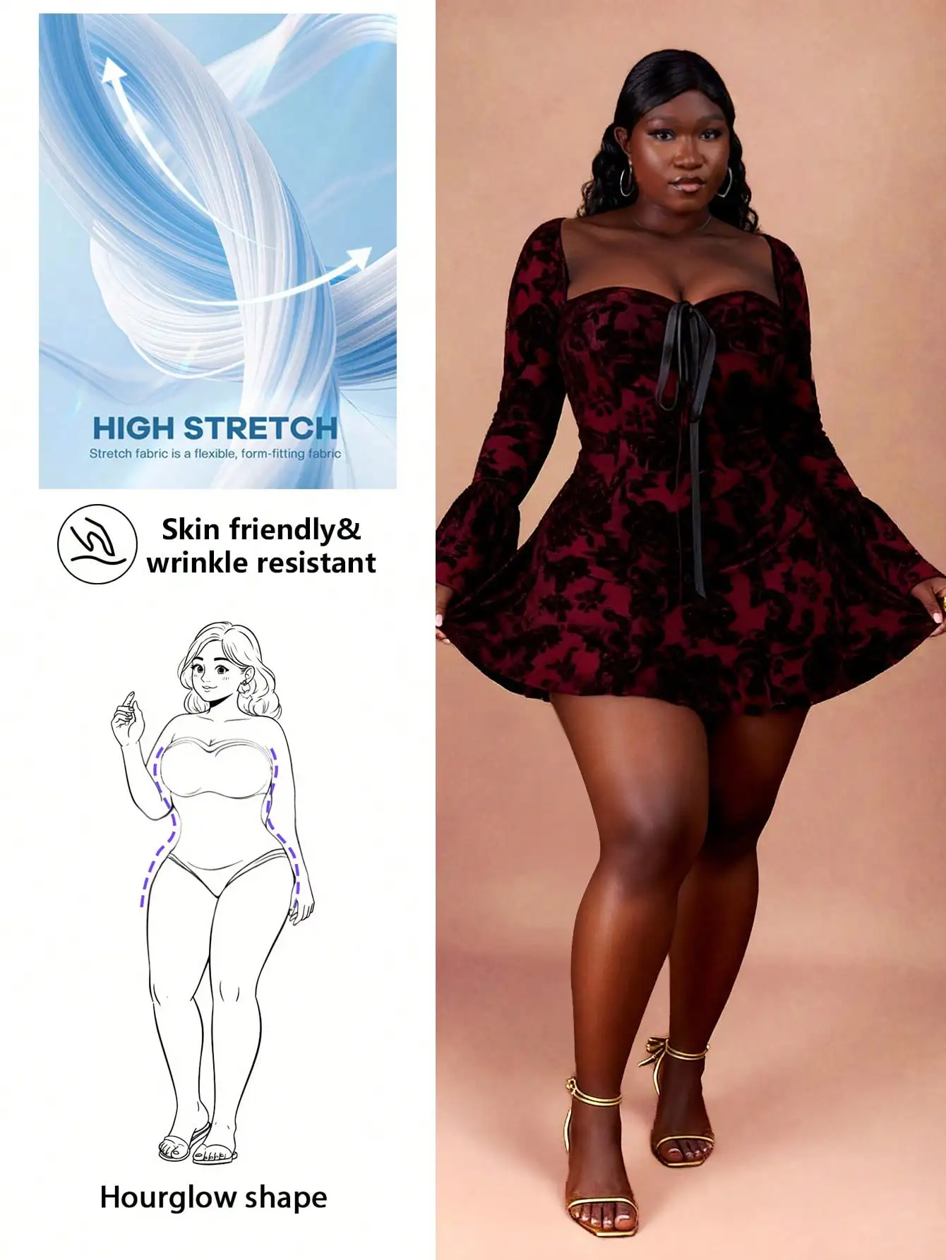 Платье из бархата с цветочным принтом больших размеров, с вырезом в форме сердца, расклешенными рукавами и зауженной талией, для фигуры типа «песочные часы»
Платье из бархата с цветочным принтом больших размеров, с вырезом в форме сердца, расклешенными рукавами и зауженной талией, для фигуры типа «песочные часы»