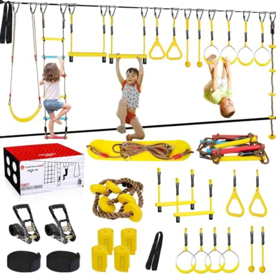 Backyard ninja warrior obstacle course for kids: nylon webbing, black and gray, fast-setup buckles supporting up to 880 lbs wit
Backyard ninja warrior obstacle course for kids: nylon webbing, black and gray, fast-setup buckles supporting up to 880 lbs wit