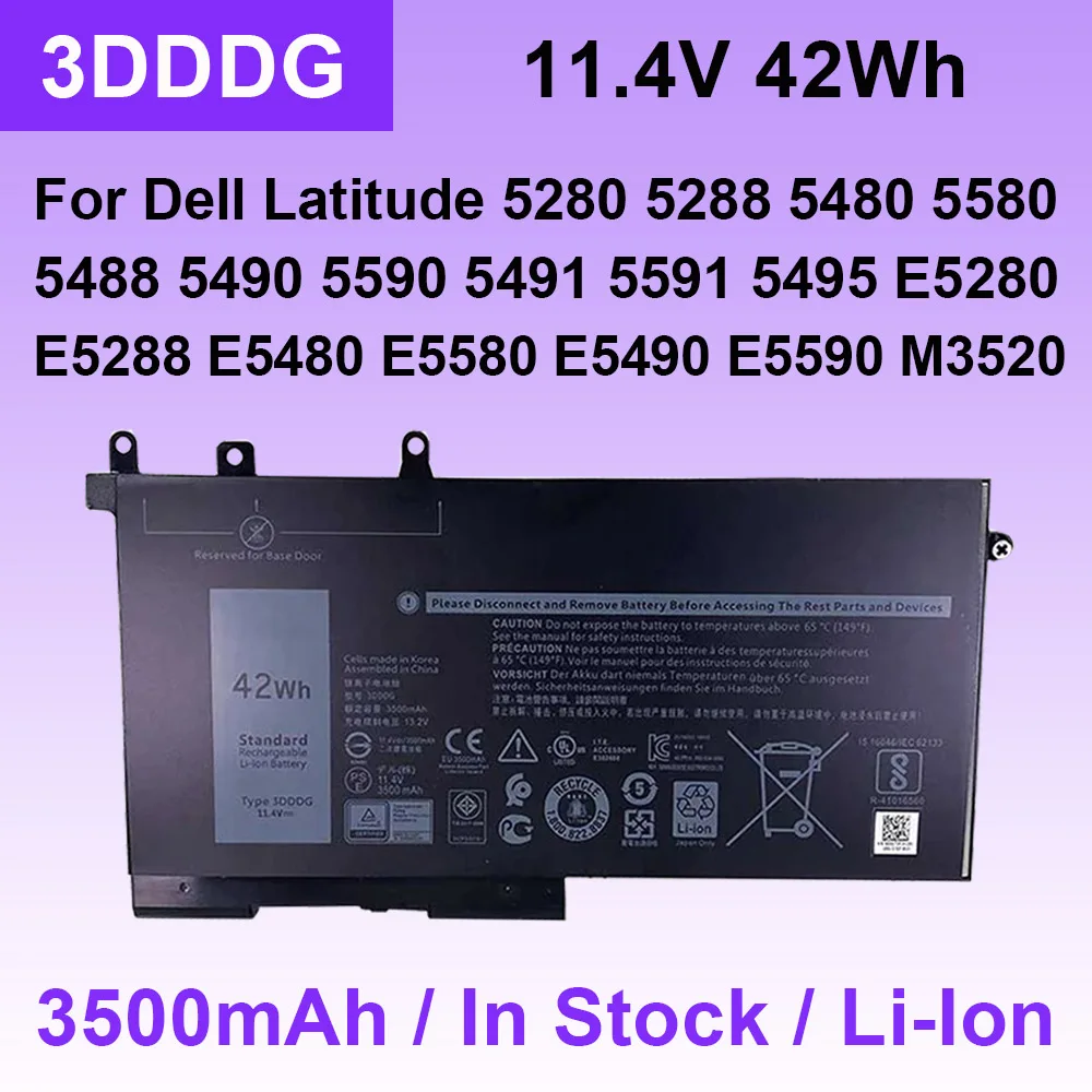 3DDDG Laptop Battery For Dell Latitude 5480 5490 5280 5288 5580 5590 5491 5591 5495 E5480 E5490 E5490 3520 93FTF 11.4V 42Wh
3DDDG Laptop Battery For Dell Latitude 5480 5490 5280 5288 5580 5590 5491 5591 5495 E5480 E5490 E5490 3520 93FTF 11.4V 42Wh