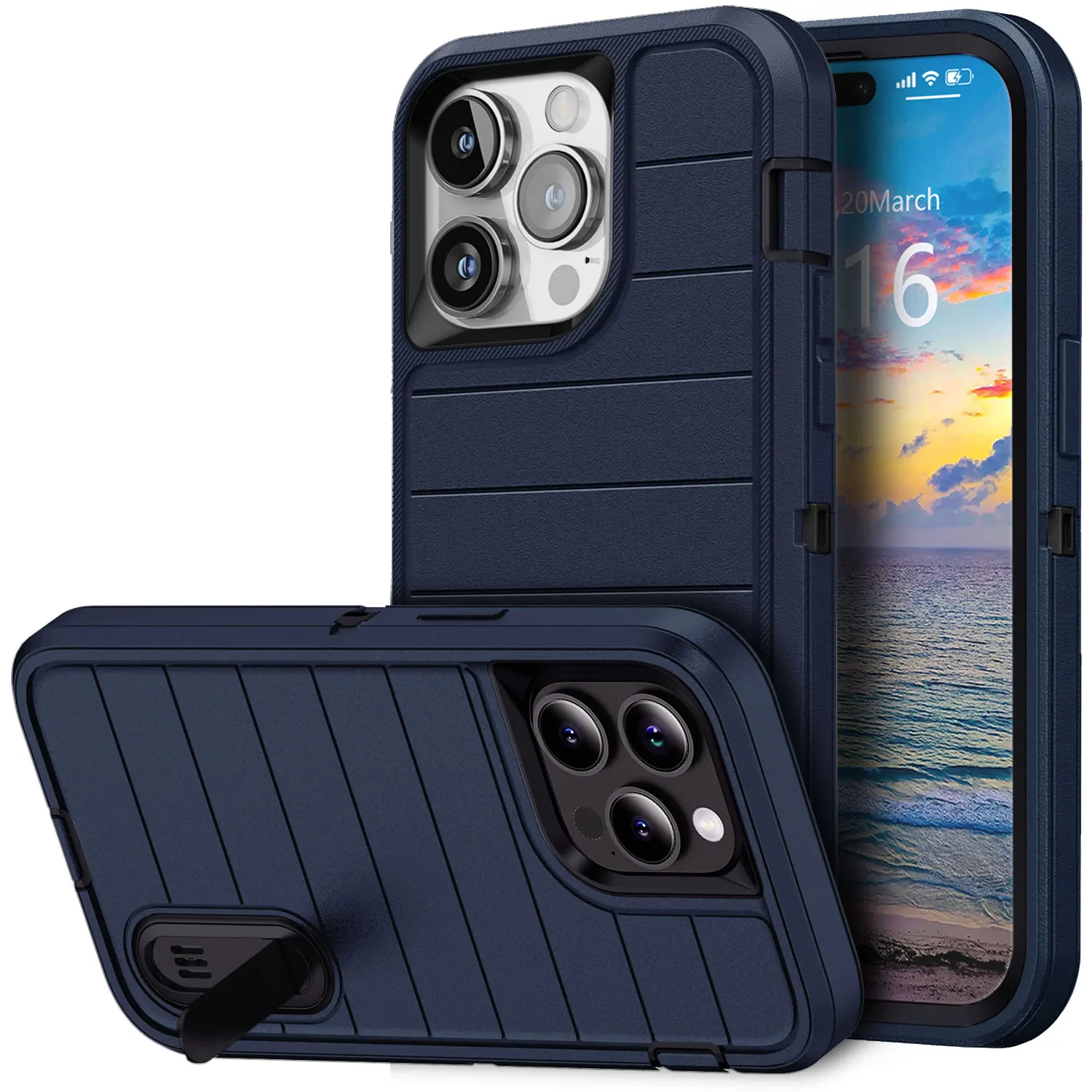 For iPhone 15/iPhone 15 Plus/iPhone 15 Pro/iPhone 15 Pro Max Case 3-Layers Heavy Duty Protective Kickstand Hard Cover Blue Black
For iPhone 15/iPhone 15 Plus/iPhone 15 Pro/iPhone 15 Pro Max Case 3-Layers Heavy Duty Protective Kickstand Hard Cover Blue Black