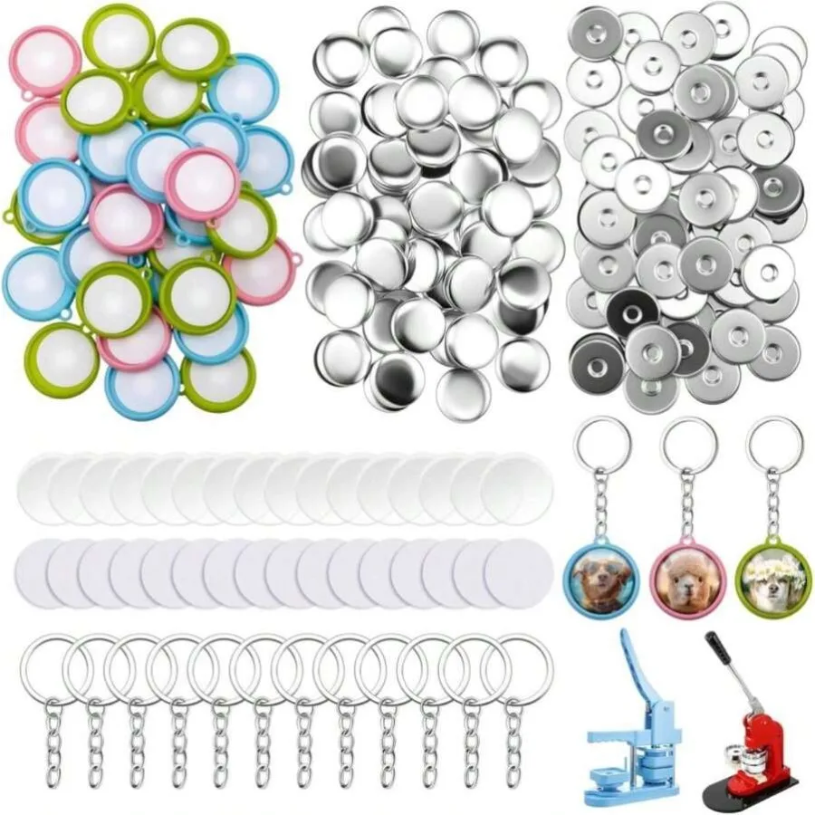 Quelay 60 Sets Keychain Button Making Supplies Double Sided Keychain Double-Sided Metal Parts For Hand Press Round Badge Crafts
Quelay 60 Sets Keychain Button Making Supplies Double Sided Keychain Double-Sided Metal Parts For Hand Press Round Badge Crafts