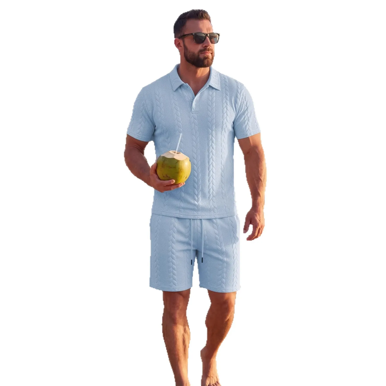 Mens 2026 Summer Jacquard Two Piece Set Short Sleeve Shirt Shorts Casual Vacation Sports Outfit
Mens 2026 Summer Jacquard Two Piece Set Short Sleeve Shirt Shorts Casual Vacation Sports Outfit