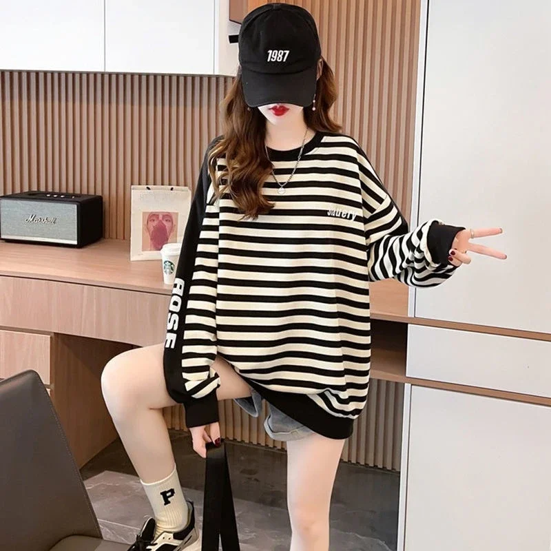 Весенние и осенние полосатые женские толстовки Молодежная одежда Harajuku Модельер Базовые новые повседневные женские пуловеры Топ
Весенние и осенние полосатые женские толстовки Молодежная одежда Harajuku Модельер Базовые новые повседневные женские пуловеры Топ