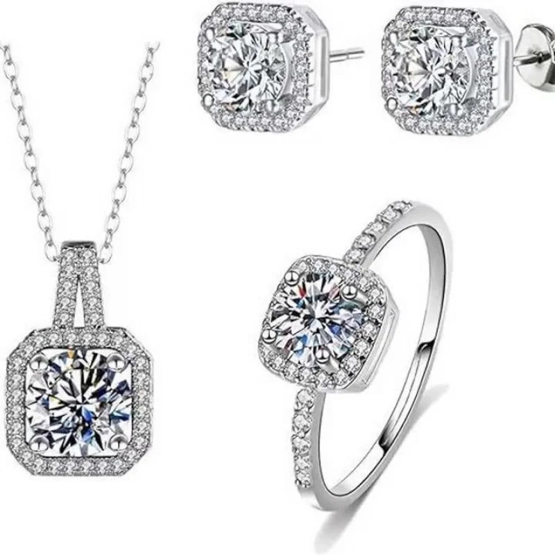 Copper Inlaid Zircon Jewelry Set Princess Cut Necklace Women's Ring Earrings Fashion Three-Piece Set
Copper Inlaid Zircon Jewelry Set Princess Cut Necklace Women's Ring Earrings Fashion Three-Piece Set