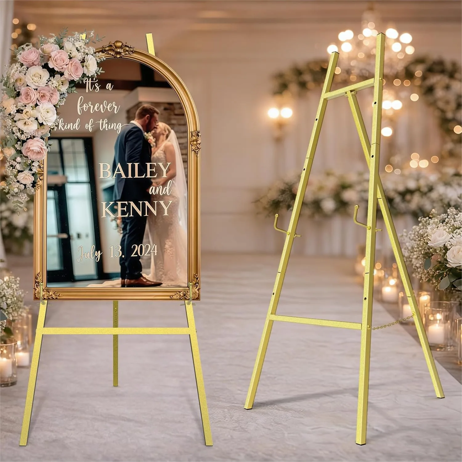 Gold Easel Stand for Sign, Heavy Duty Metal Display Easel with Adjustable Chain for Wedding Sign, Posters & Painting
Gold Easel Stand for Sign, Heavy Duty Metal Display Easel with Adjustable Chain for Wedding Sign, Posters & Painting